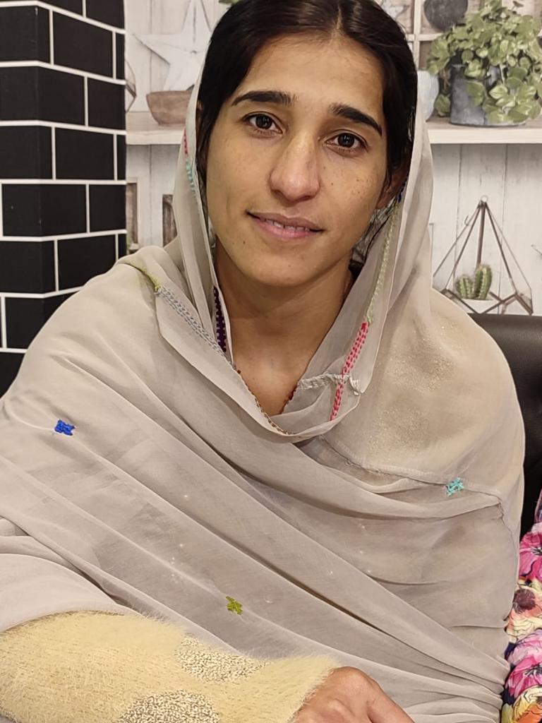 Mahal Baloch pictured wearing a plain beige hijab