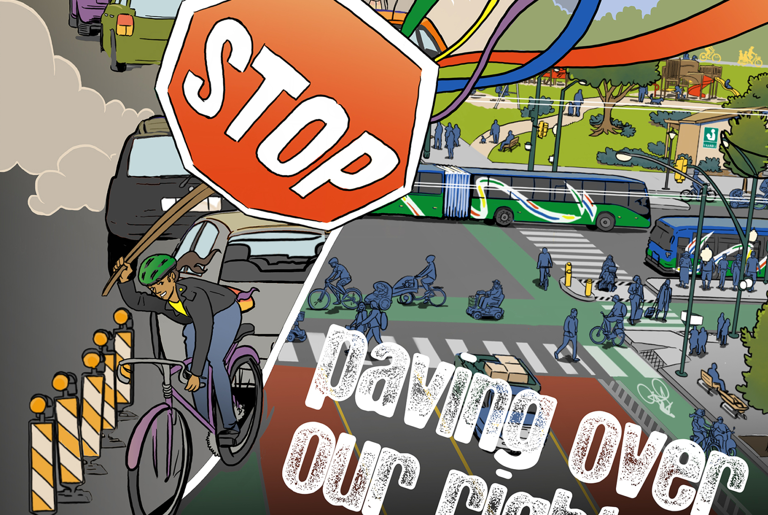 Comic cover art showing stop sign and car traffic